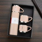فلاسک سه فنجان صورتی هدیه تبلیغاتی