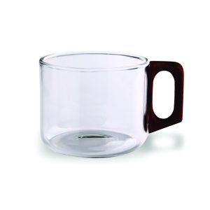 فنجان پیرکس دودی دسته چوبی