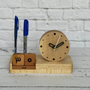 ساعت و تقویم رومیزی چوبی